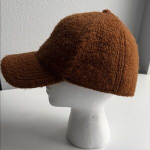 Zara Man Cognac  Brown Sherpa Fleece Baseball Winter Cap